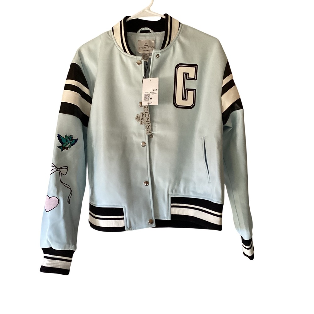 Forever 21 Womens Disney Cinderella Varsity Bomber Jacket L Blue Disneycore‎ New